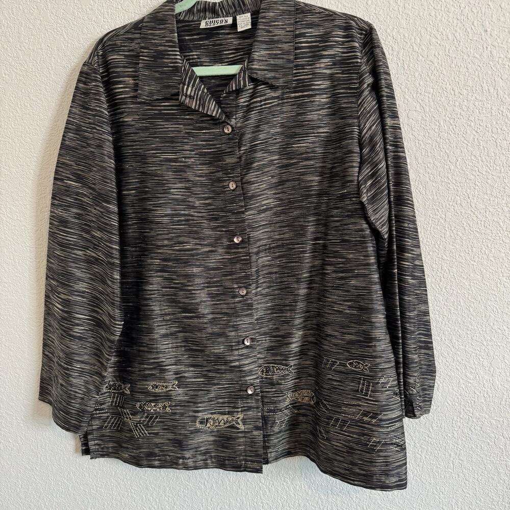 CHICO'S DESIGN Sz2 US12 Large SILK Spacedye Long Sleeve Tunic Blouse Embroidered